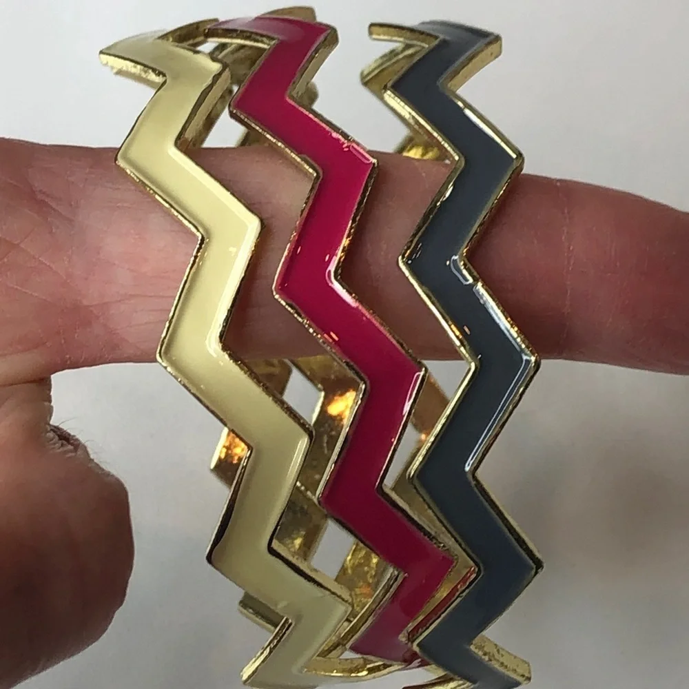 Chevron Zigzag Bangles in Gold and Pink
